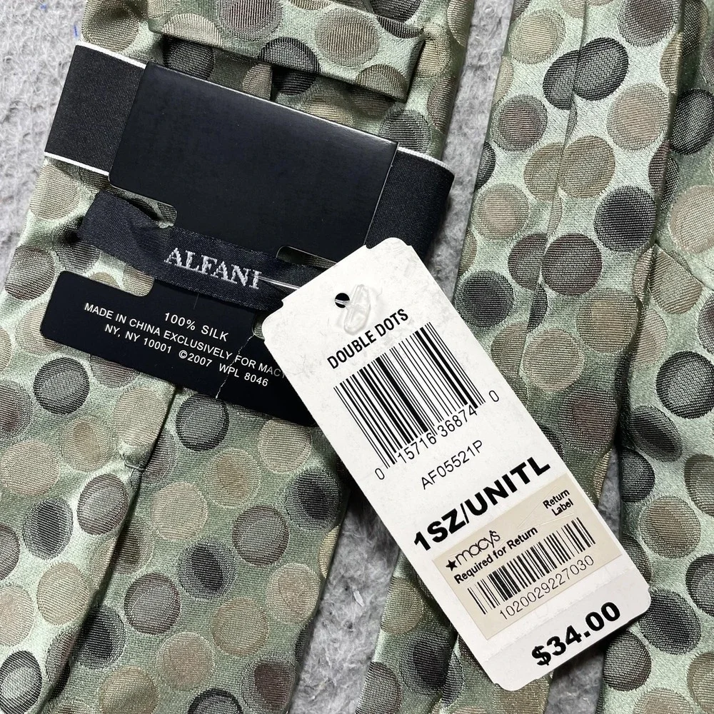 Alfani Tie Mens One Size Green Polka Dot Classic Width Woven Silk Necktie